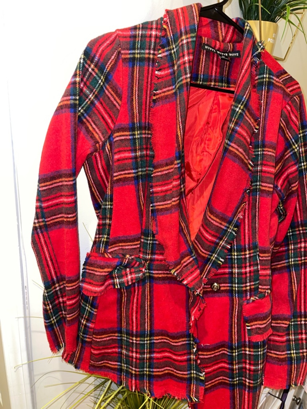 HYFVE Red Plaid Hooded Blazer Jacket